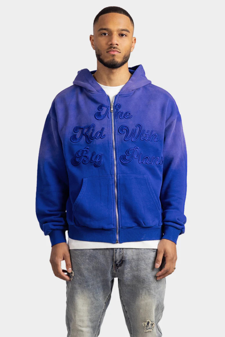 RIVERO BIG PLANS WASHED ZIP HOODIE BLUE