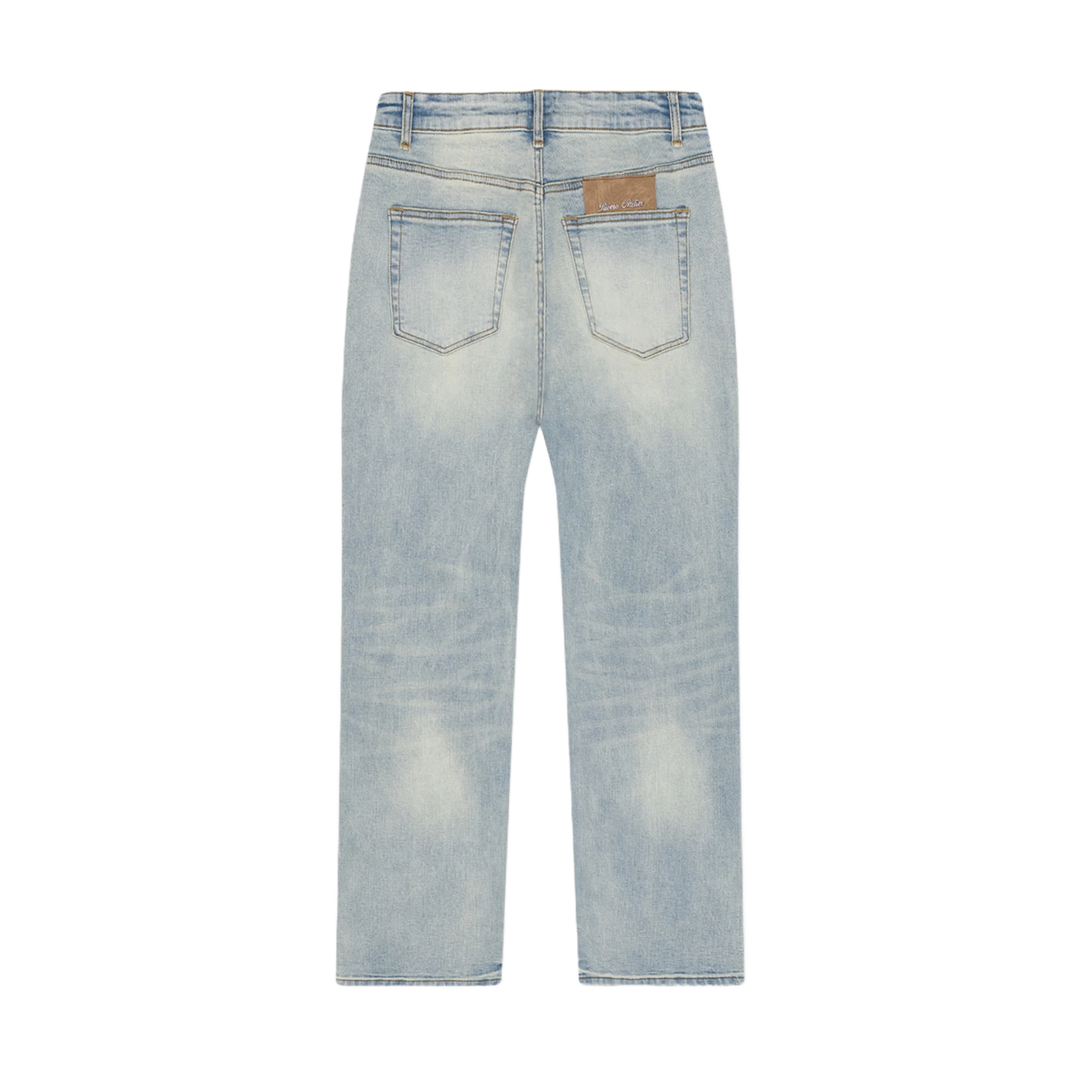 RIVERO - REGULAR PLAIN MIST BLUE EMBOSSED DENIM JEANS