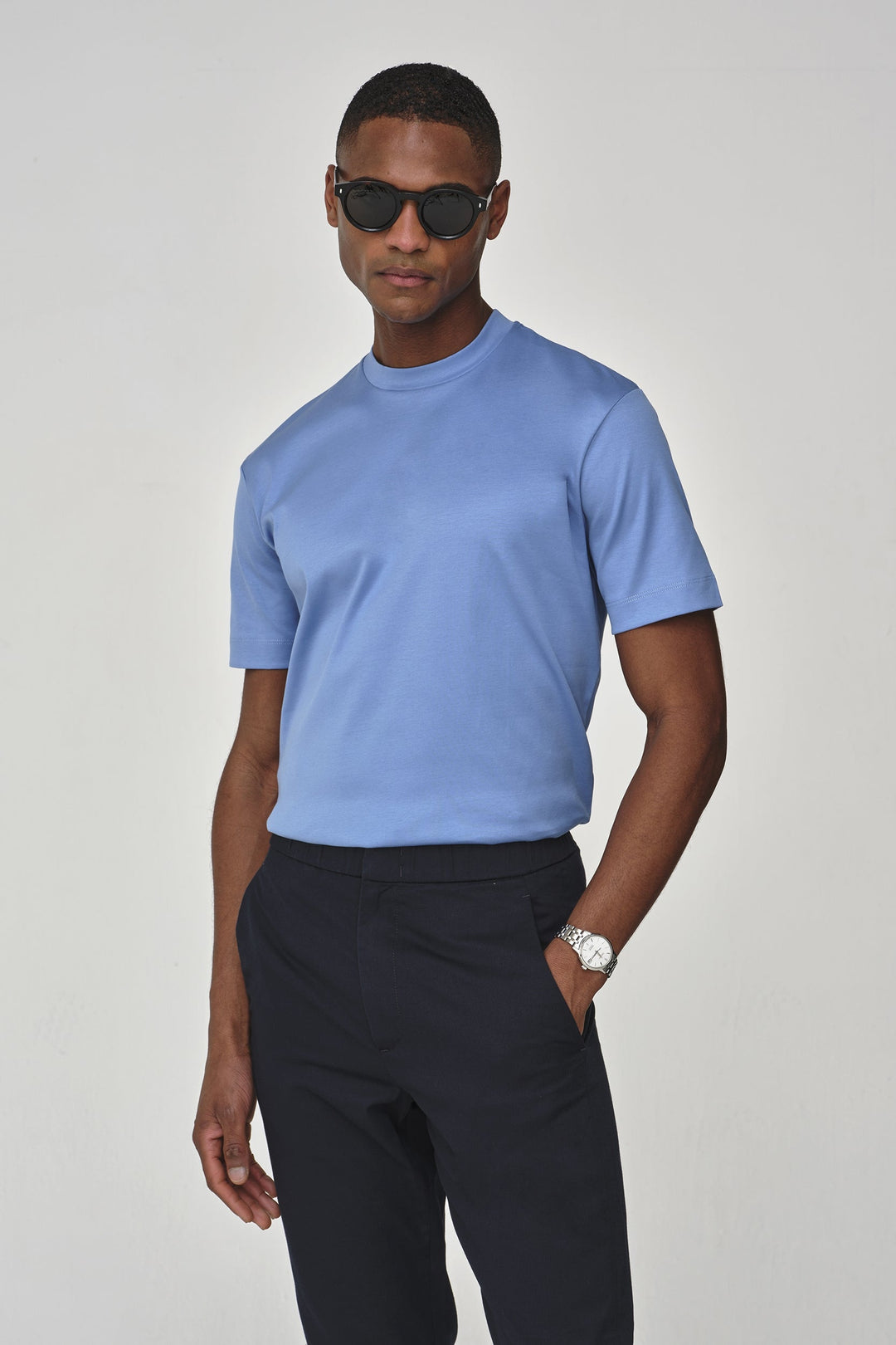 VALENZA - INTERLOCK SUPIMA T-SHIRT MID BLUE