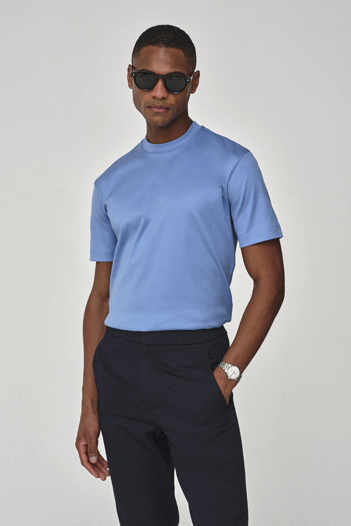 VALENZA - INTERLOCK SUPIMA T-SHIRT MID BLUE