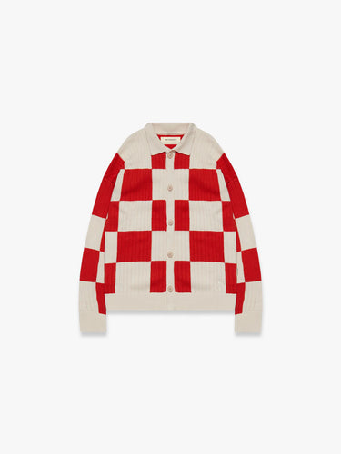 RETERNITY - KNIT BUTTON JACKET - CREAM/RED