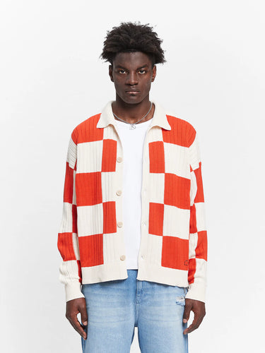 RETERNITY - KNIT BUTTON JACKET - CREAM/RED