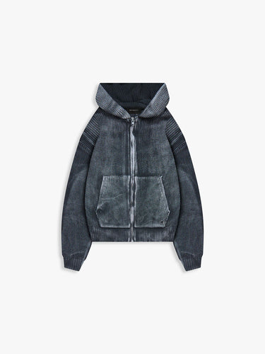 RETERNITY- ESSENTIAL KNIT ZIP-HOODIE - ACID BLACK