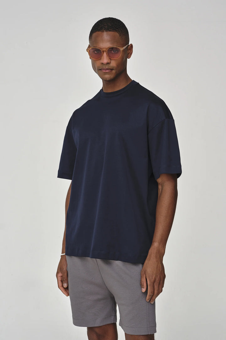 VALENZA - INTERLOCK SUPIMA OVERSIZED T-SHIRT NAVY