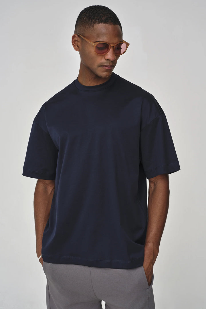 VALENZA - INTERLOCK SUPIMA OVERSIZED T-SHIRT NAVY