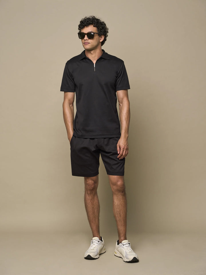 VALENZA - SUPIMA POLO ZIP COLLAR S/S - BLACK