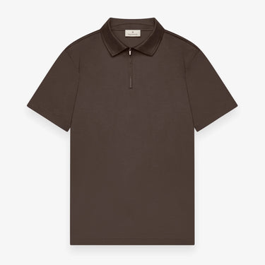 VALENZA - SUPIMA POLO ZIP COLLAR S/S - EBONY BROWN