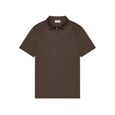 VALENZA - SUPIMA POLO ZIP COLLAR S/S - EBONY BROWN