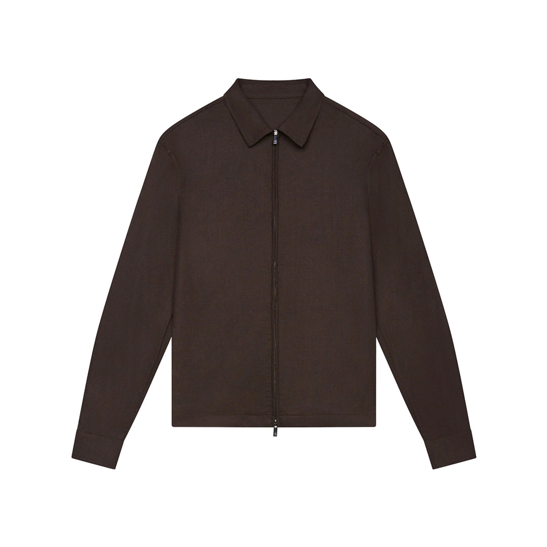 VALENZA - FLANNEL STRETCH OVERSHIRT - DARK BROWN