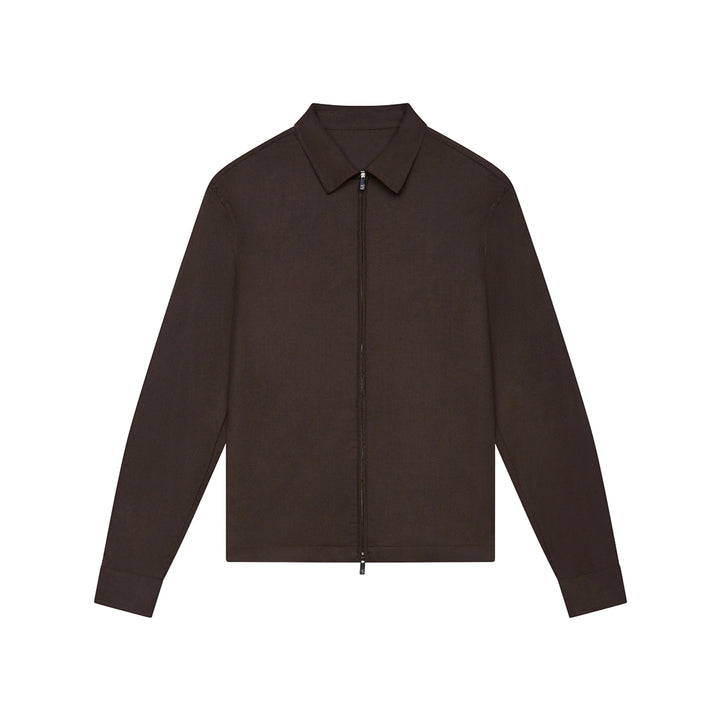 VALENZA - FLANNEL STRETCH OVERSHIRT - DARK BROWN