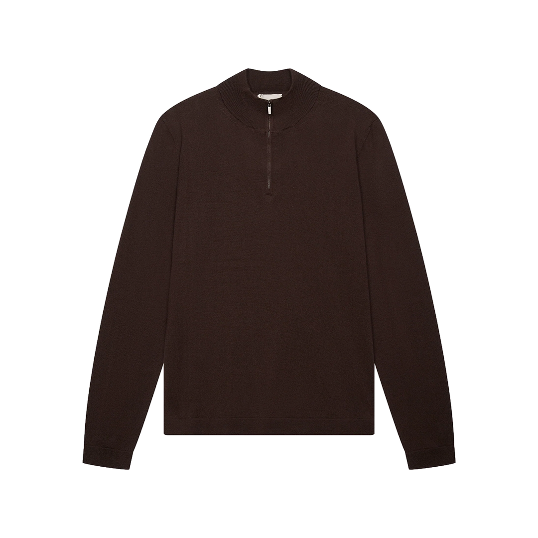 VALENZA - CASHWOOL EXTRAFINE MERINO QUARTER ZIP - DARK BROWN