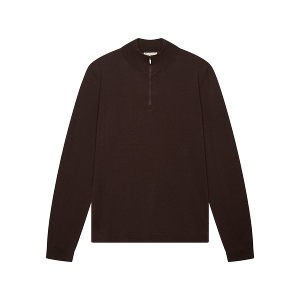 VALENZA - CASHWOOL EXTRAFINE MERINO QUARTER ZIP - DARK BROWN