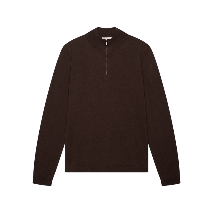 VALENZA - CASHWOOL EXTRAFINE MERINO QUARTER ZIP - DARK BROWN