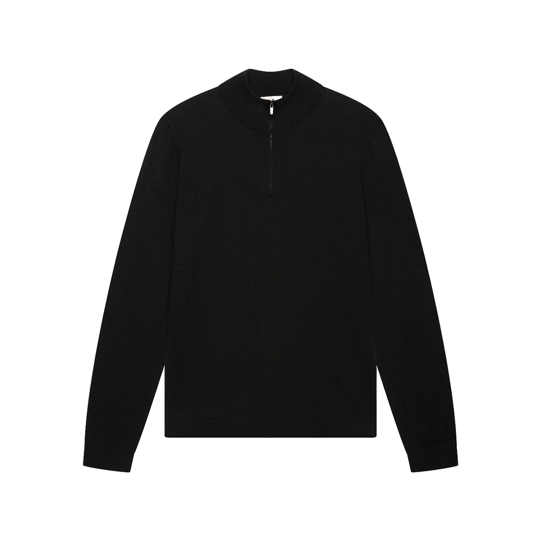 VALENZA - CASHWOOL EXTRAFINE MERINO QUARTER ZIP - BLACK