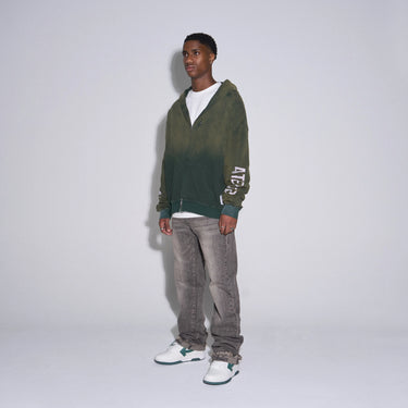 RIVERO - INTL. WASHED WAFFLE ZIP HOODIE GREEN