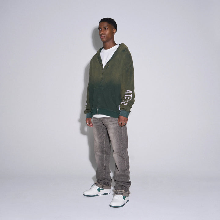 RIVERO - INTL. WASHED WAFFLE ZIP HOODIE GREEN