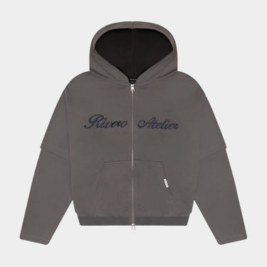 RIVERO - ATELIER DOUBLE LAYERED ZIP HOODIE GREY