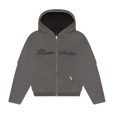 RIVERO - ATELIER DOUBLE LAYERED ZIP HOODIE GREY