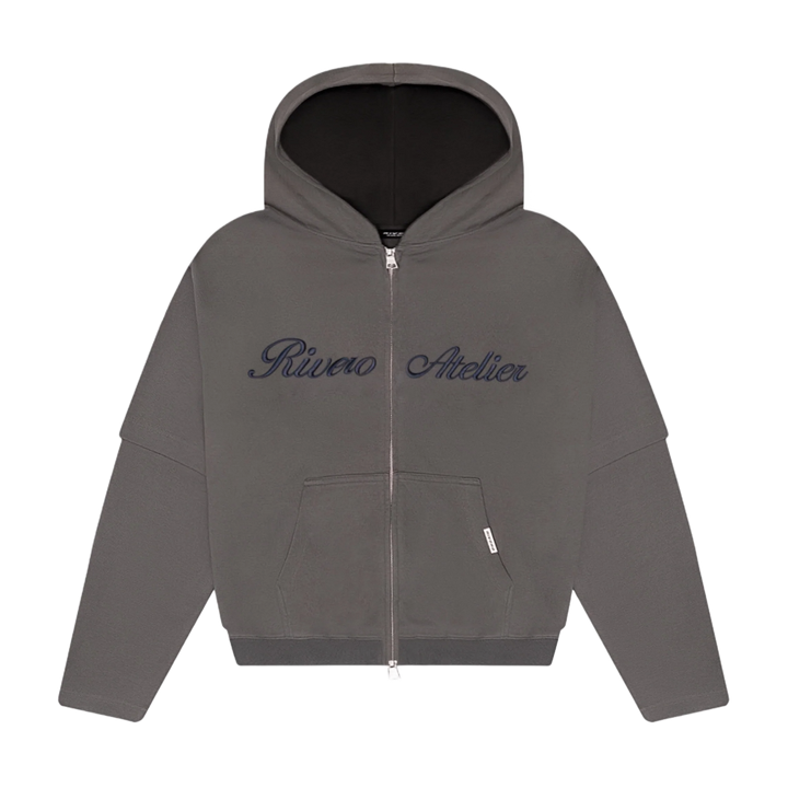 RIVERO - ATELIER DOUBLE LAYERED ZIP HOODIE GREY