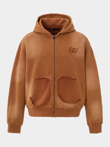 RIVERO- VINTAGE RAW ZIP HOODIE RUSTY