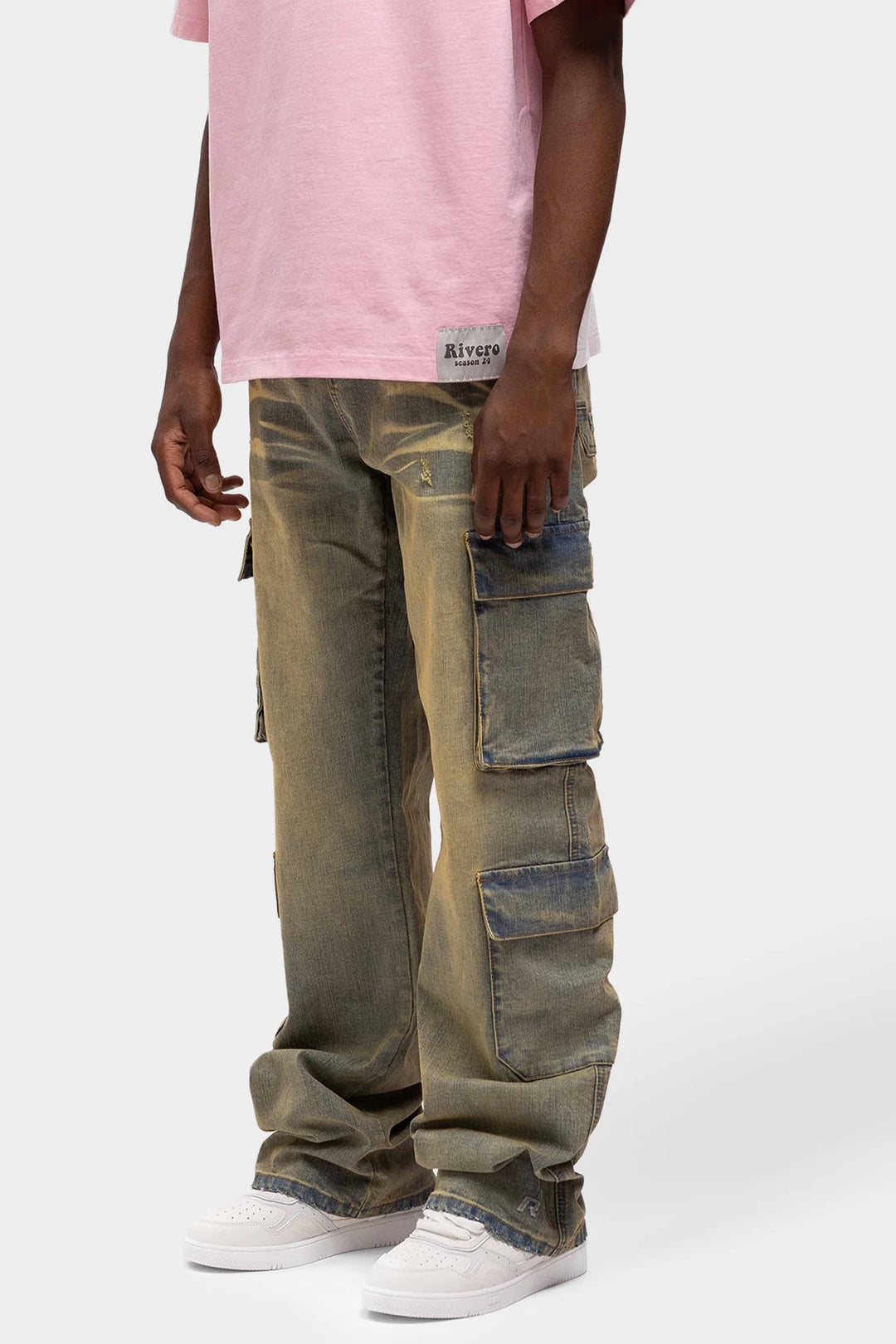 RIVERO - BAGGY HEAVY WASHED CARGO DENIM JEANS