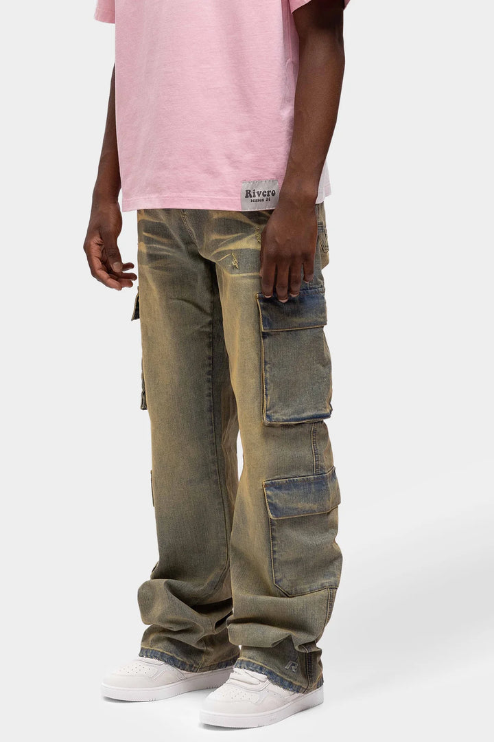 RIVERO - BAGGY HEAVY WASHED CARGO DENIM JEANS