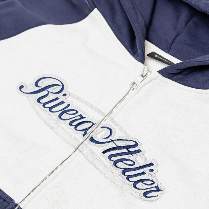 RIVERO - RAGLAN COLLEGE ZIP HOODIE - NAVY/GREY