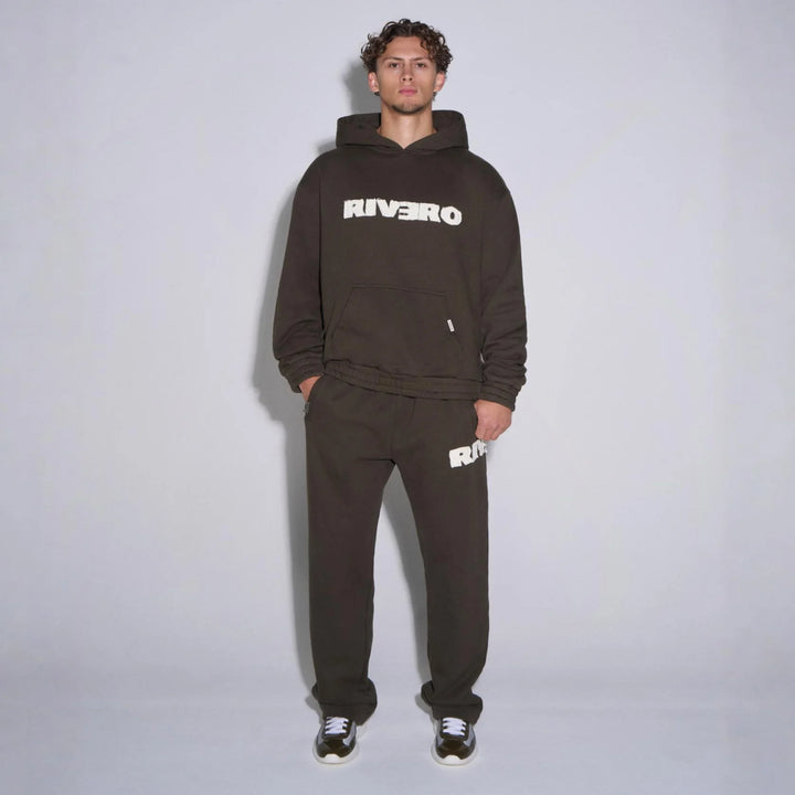 RIVERO - FRAYED ECHO HOODIE - BROWN
