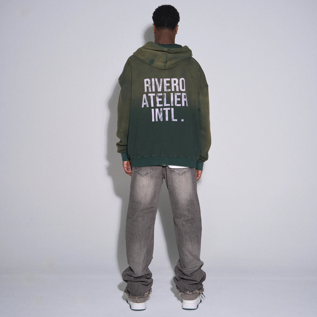 RIVERO - INTL. WASHED WAFFLE ZIP HOODIE GREEN