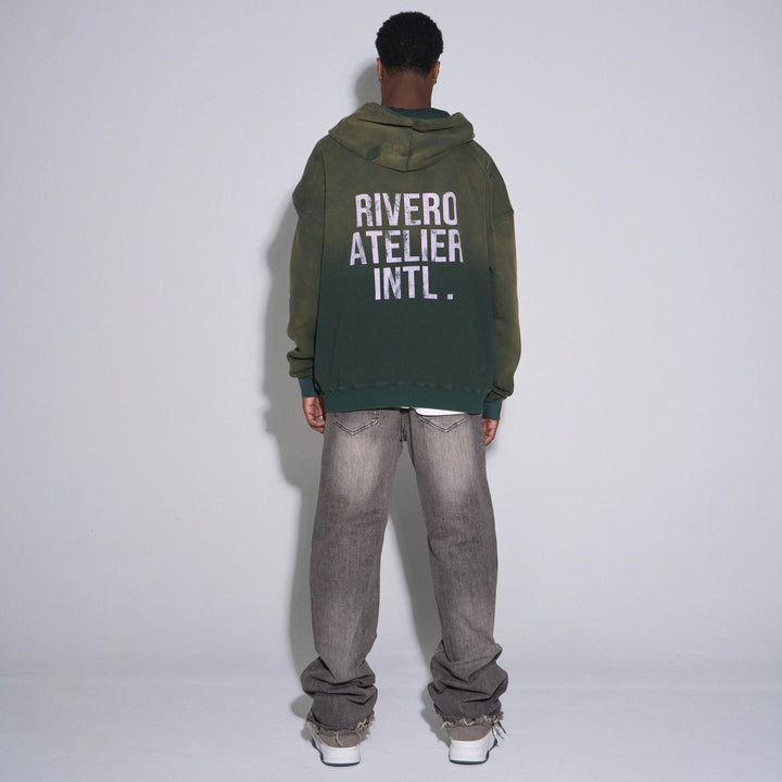RIVERO - INTL. WASHED WAFFLE ZIP HOODIE GREEN