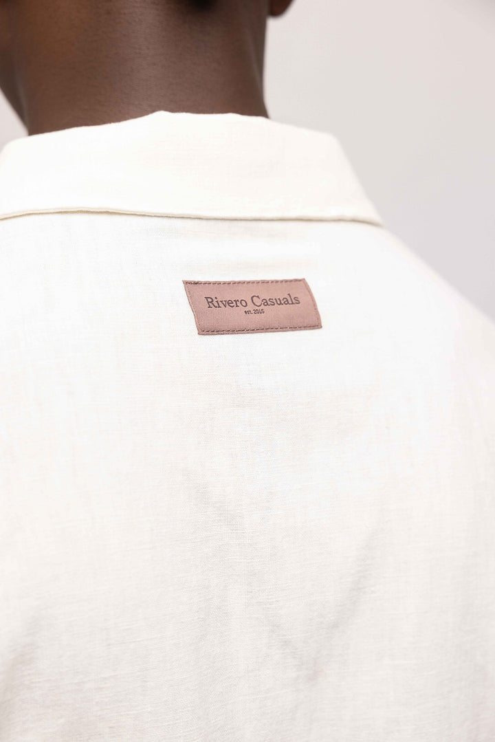 RIVERO - LINEN SHIRT QUARTER BUTTON WHITE
