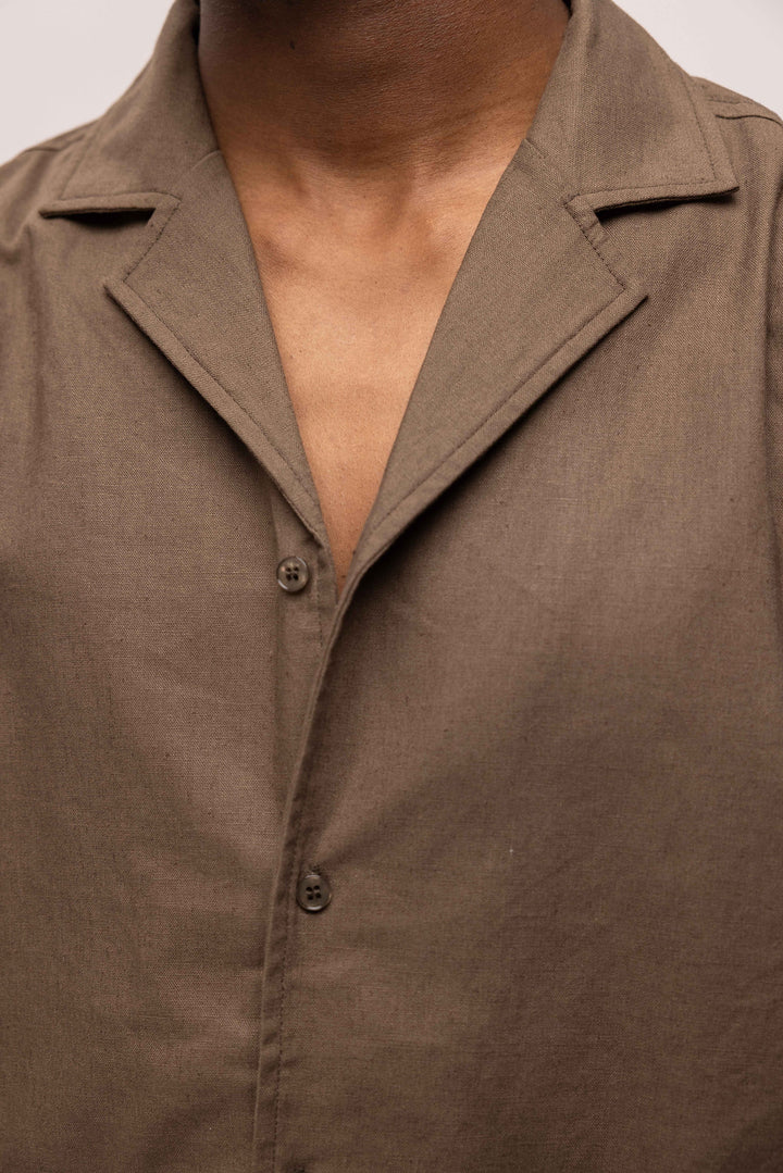 RIVERO - LINEN SHIRT SHORT SLEEVE BROWN