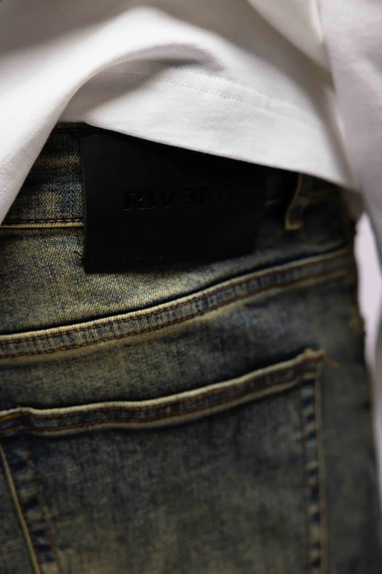 RIVERO - REGULAR VERIDIAN EMBOSSED DENIM JEANS