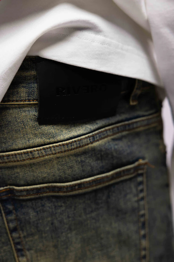 RIVERO - REGULAR VERIDIAN EMBOSSED DENIM JEANS