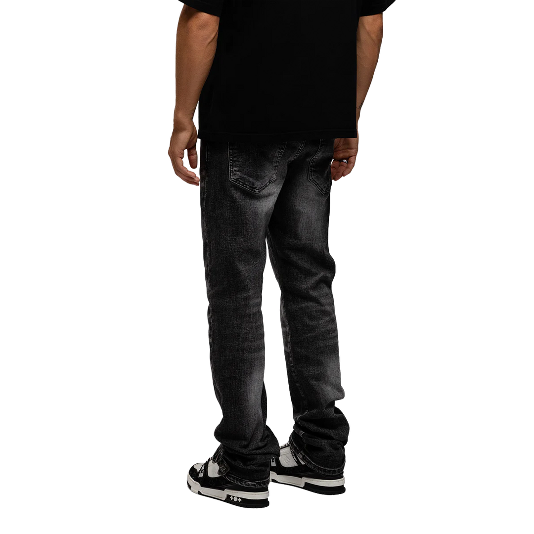 RIVERO- SLIM BUTTONED ZIP DENIM WASHED BLACK