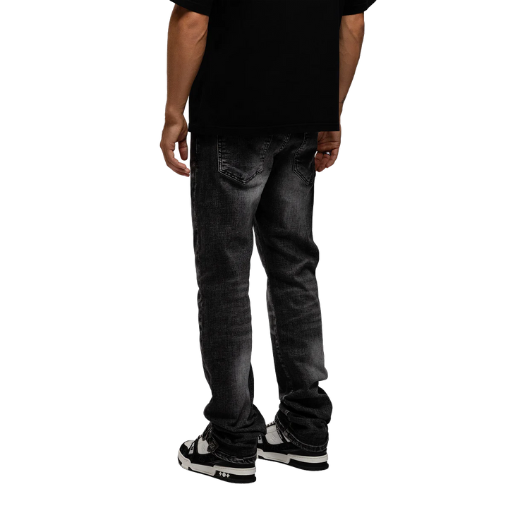 RIVERO- SLIM BUTTONED ZIP DENIM WASHED BLACK