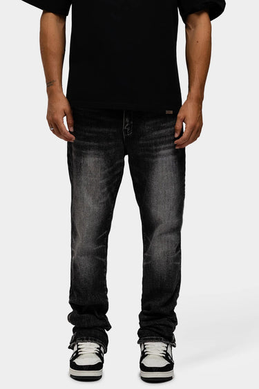 RIVERO- SLIM BUTTONED ZIP DENIM WASHED BLACK