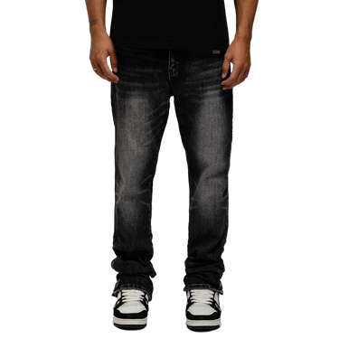 RIVERO- SLIM BUTTONED ZIP DENIM WASHED BLACK