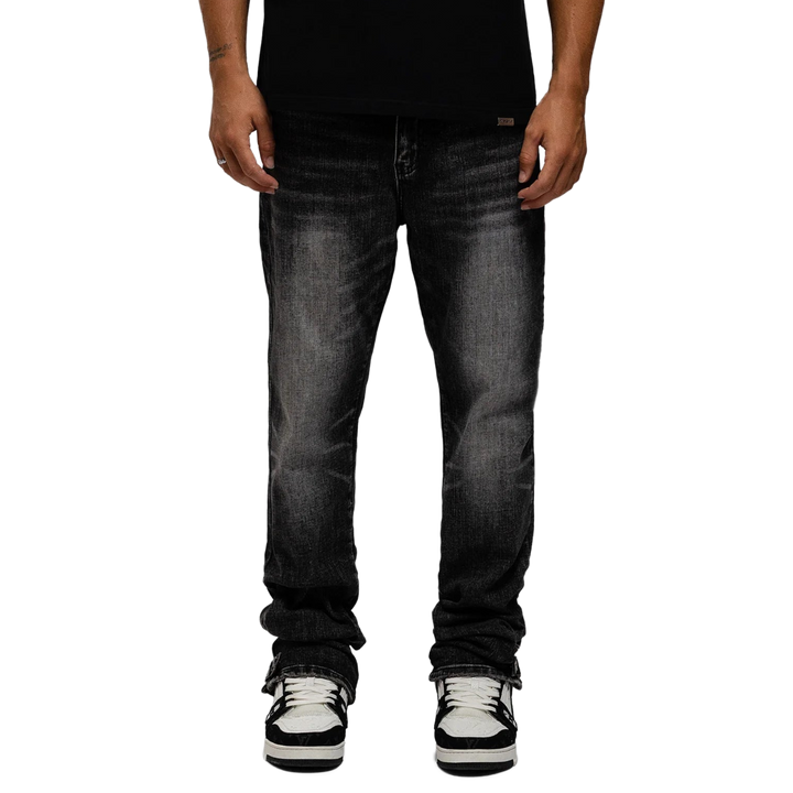 RIVERO- SLIM BUTTONED ZIP DENIM WASHED BLACK