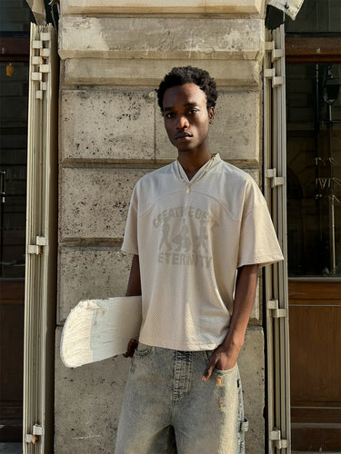 RETERNITY - CREATIVE DEPT LOGO MESH T-SHIRT - CREAM