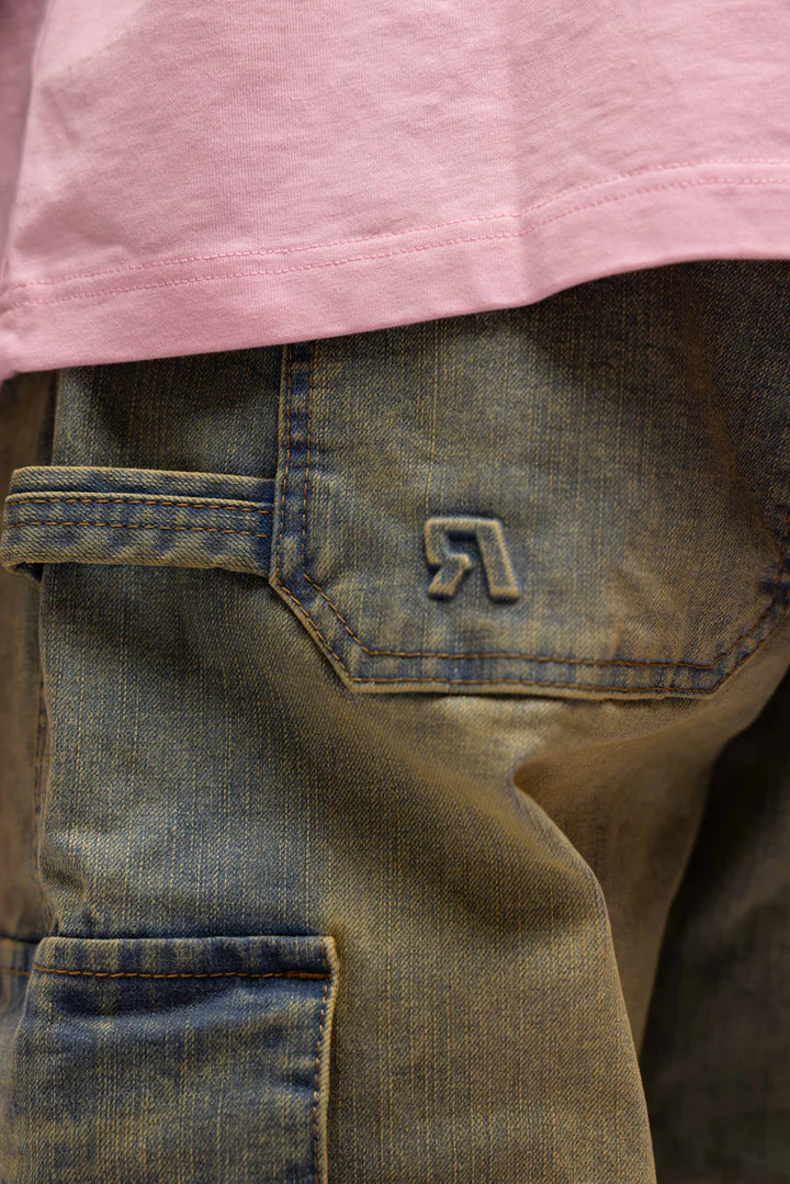 RIVERO - BAGGY HEAVY WASHED CARGO DENIM JEANS