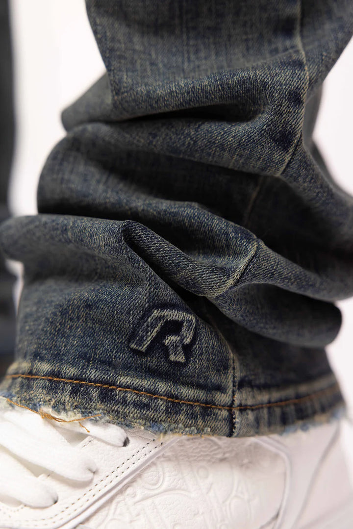 RIVERO - REGULAR PLAIN EMBOSSED WASHED DENIM JEANS