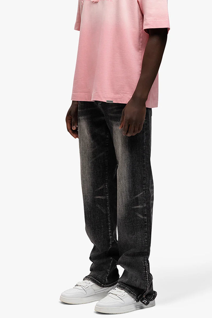 RIVERO - RELAXED BUTTONED ZIP DENIM WASHED BLACK