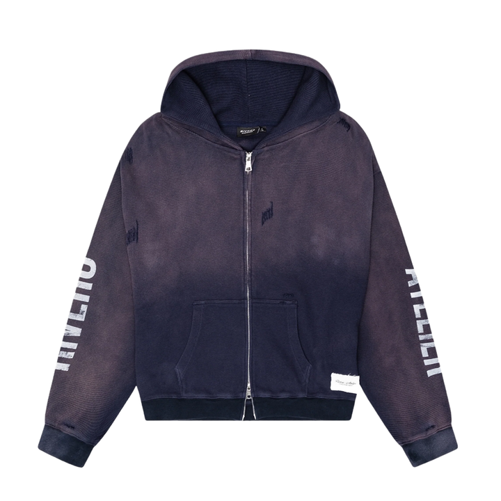 RIVERO - INTL. WASHED WAFFLE ZIP HOODIE NAVY