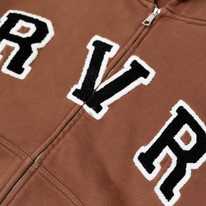 RIVERO - ACADEMY DENIM CUT OFF HOODIE - BROWN