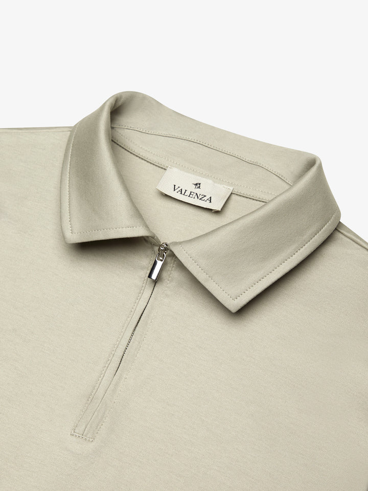 VALENZA - SUPIMA POLO ZIP COLLAR S/S - STONE