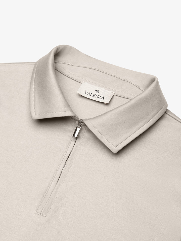 VALENZA - SUPIMA POLO ZIP COLLAR S/S - PEARL GREY