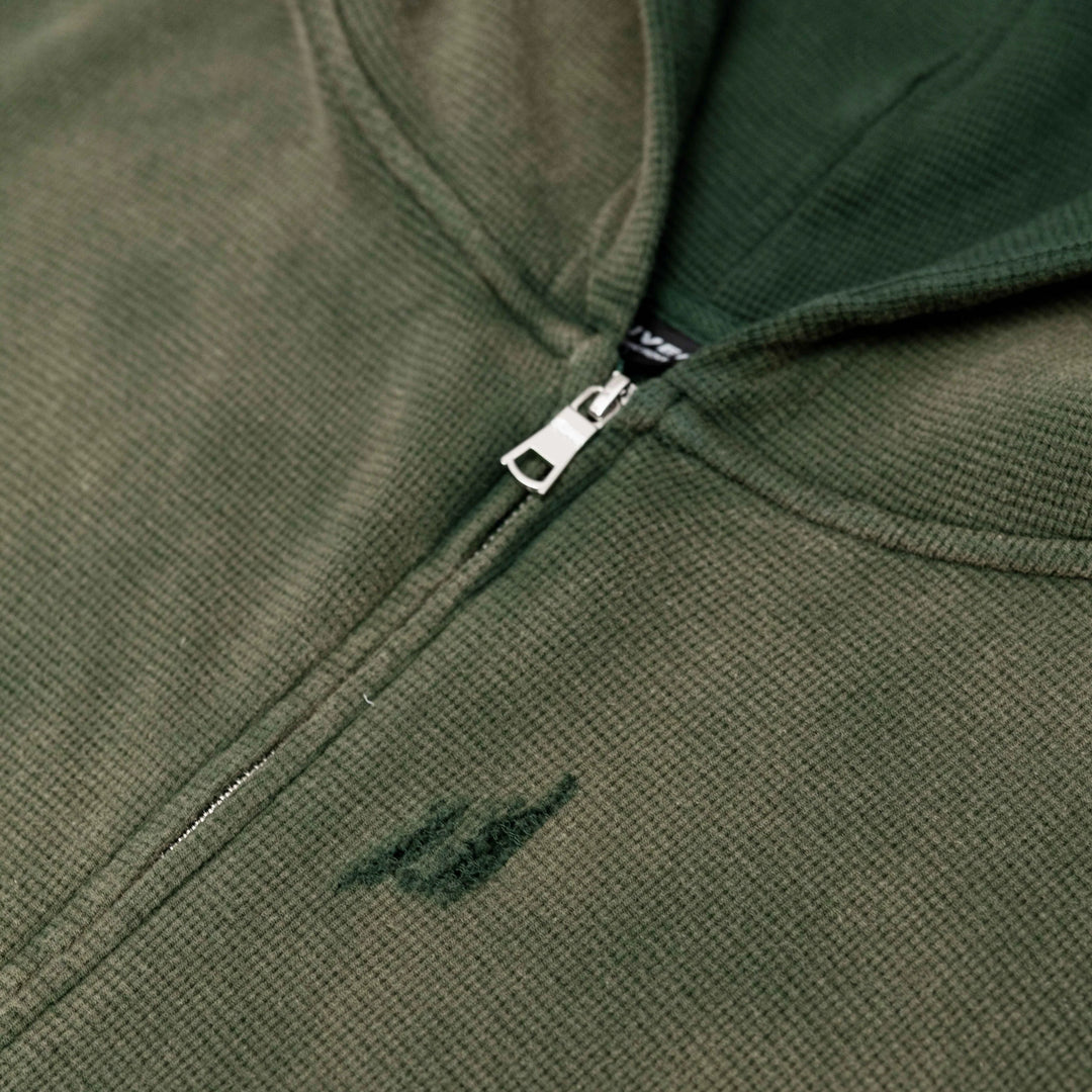 RIVERO - INTL. WASHED WAFFLE ZIP HOODIE GREEN