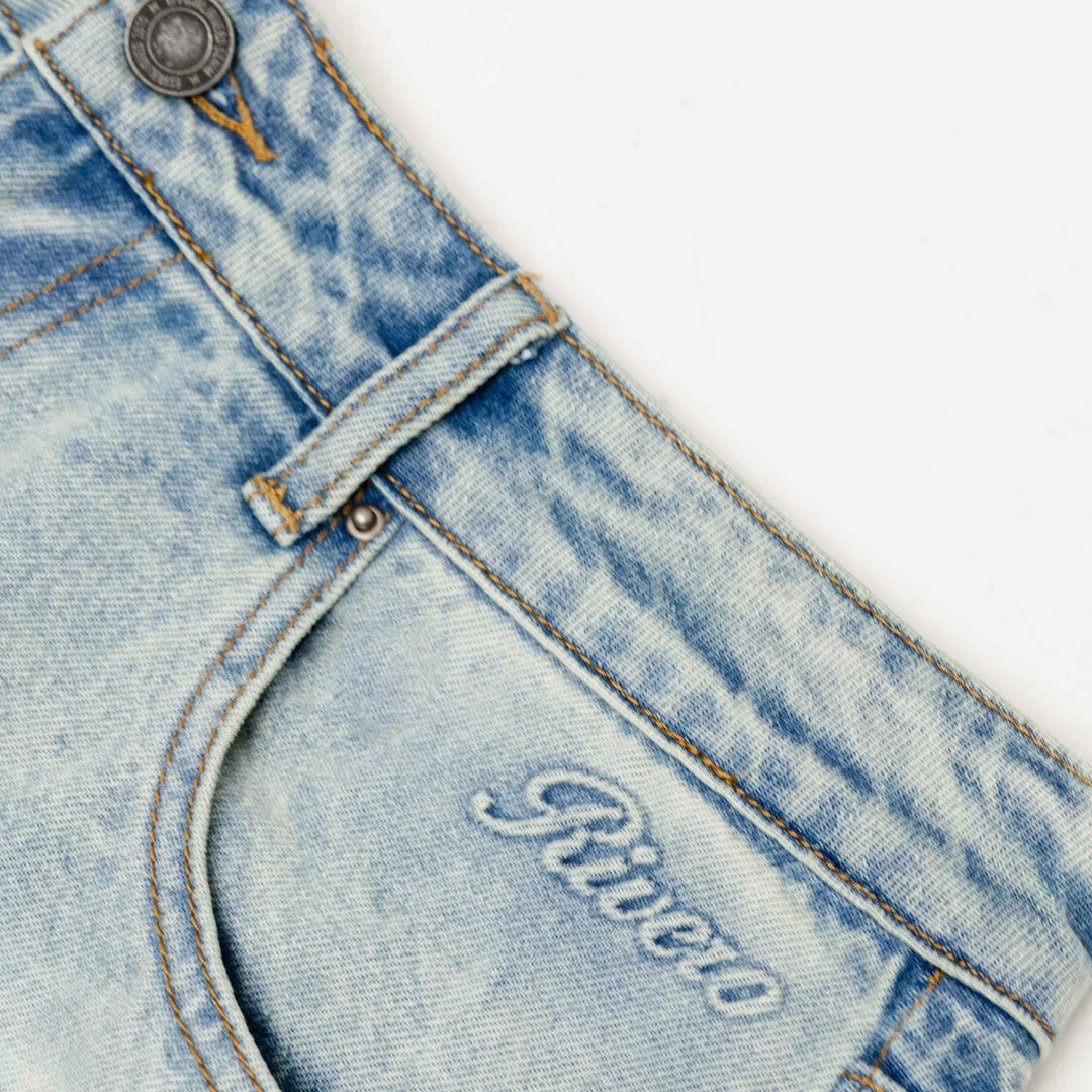 RIVERO - REGULAR PLAIN MIST BLUE EMBOSSED DENIM JEANS