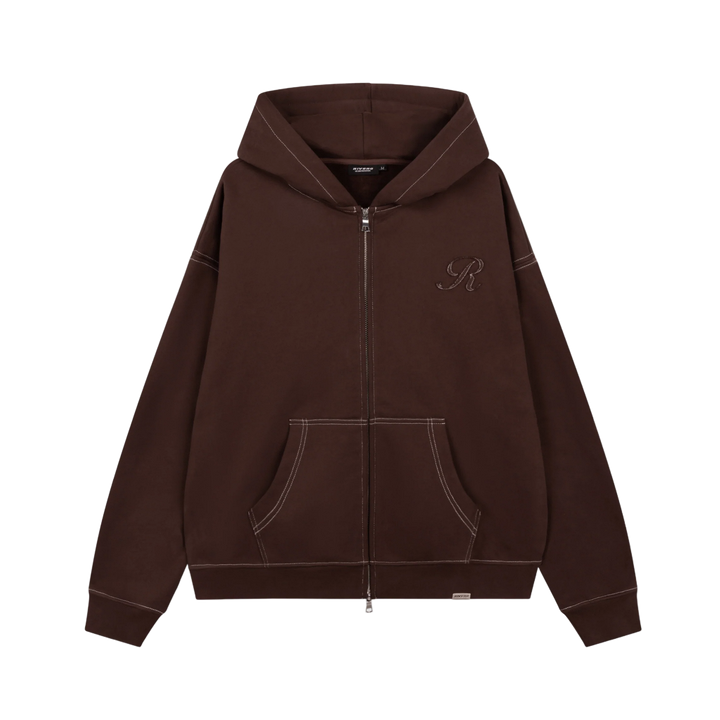 RIVERO - SEAMS ZIP HOODIE - BROWN